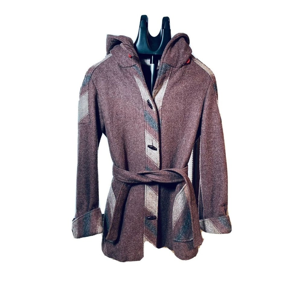 Vintage Casa de Lana 100% Virgin Wool Hooded Belted Retro Coat Women’s Size 9/10